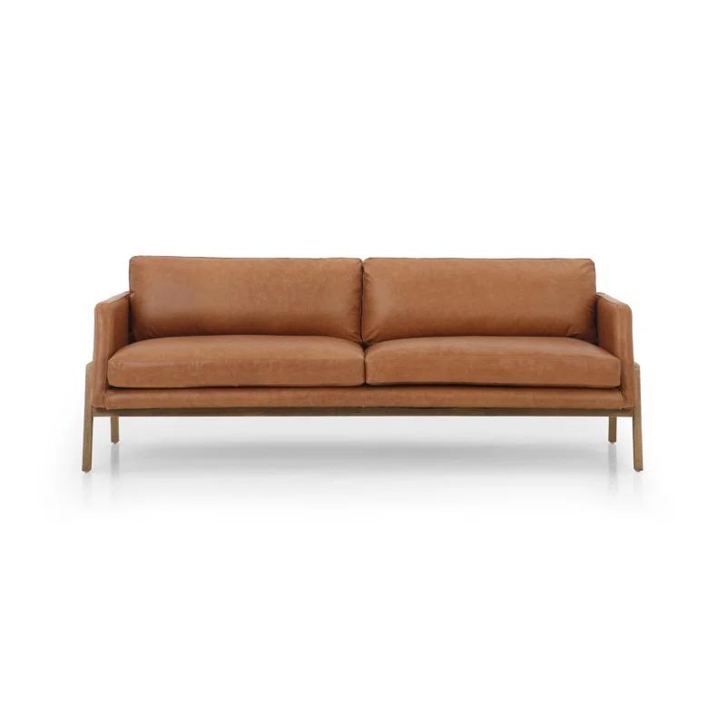 Sonoma Butterscotch Genuine Leather Sofa with Wood Accents, 84"