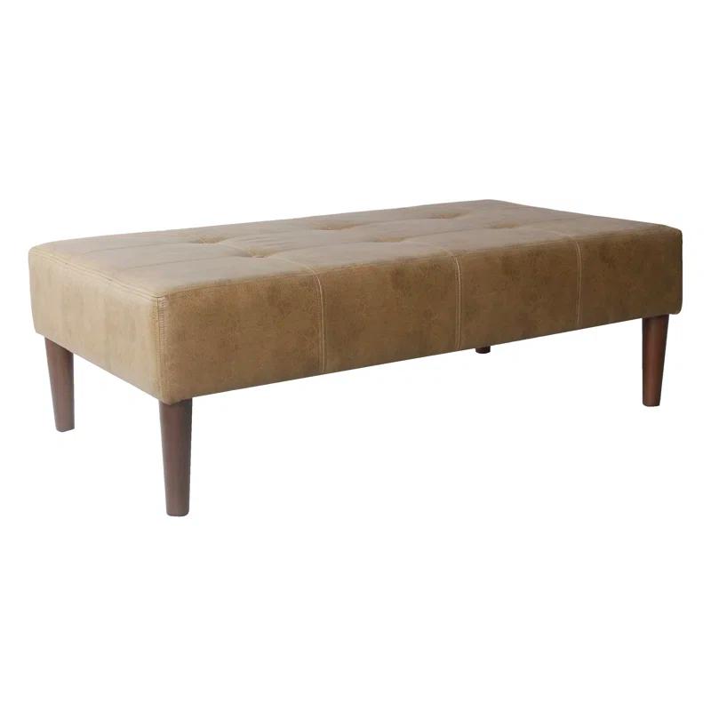 Adryanah Tufted Coffee Table Ottoman Bench - Light Brown Faux Leather
