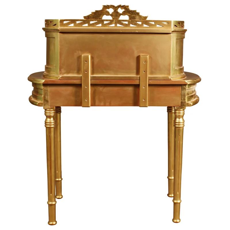 Constance Petite 35.5" Gold Leaf Solid Mahogany Writing Desk with Drawers