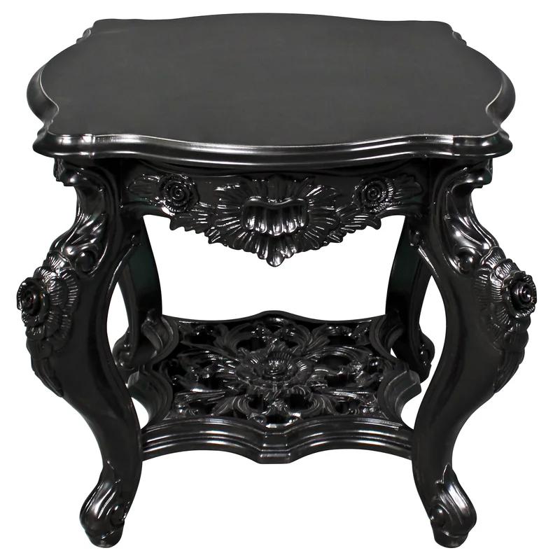 Rococo Ebonized Mahogany Serpentine Side Table with Hand-Carved Rosettes