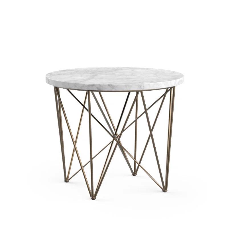 Round White Marble and Brass End Table