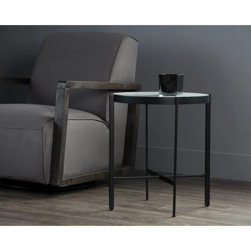 Transitional 20'' Round White Stone Top Metal End Table