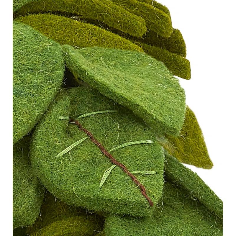 Handmade Green Wool Felt Leaf Wreath with Embroidery - 14"