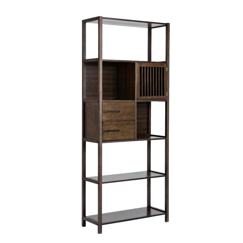 Axa Dark Brown Bamboo Right-Facing Bookcase with Cabinet and Cubbies