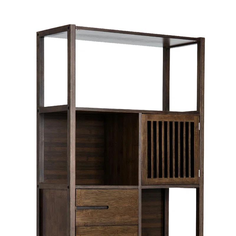 Axa Dark Brown Bamboo Right-Facing Bookcase with Cabinet and Cubbies