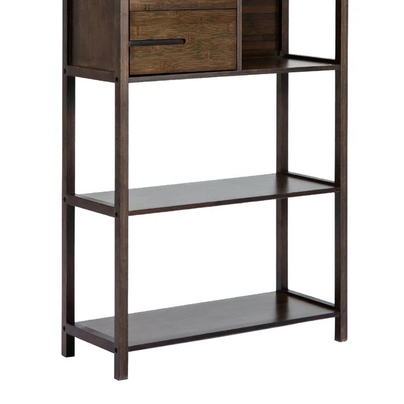 Axa Dark Brown Bamboo Right-Facing Bookcase with Cabinet and Cubbies