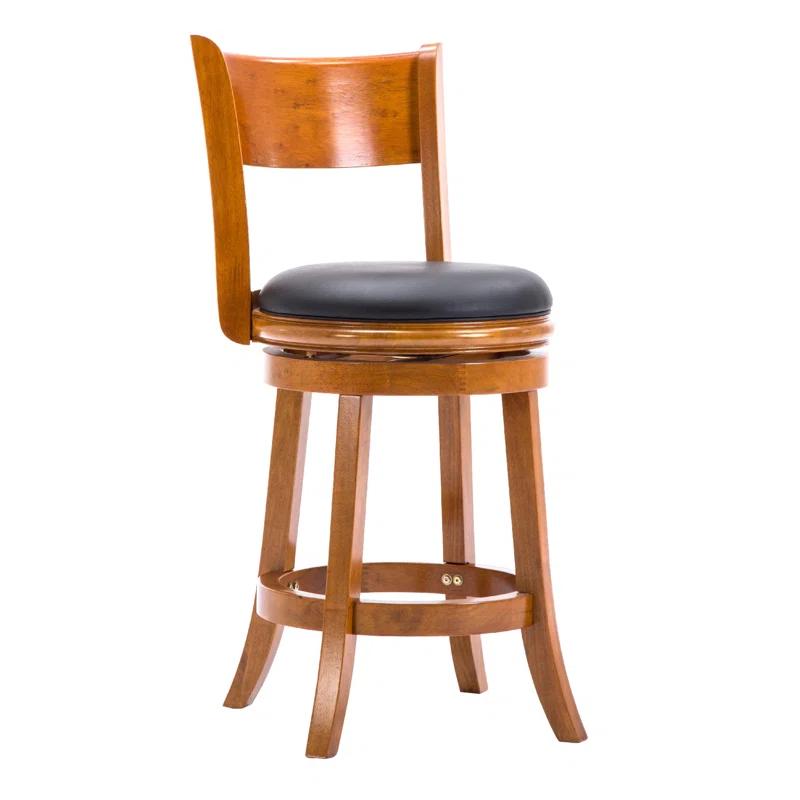 Milo Natural Oak 24" Swivel Counter Stool with Black Faux Leather