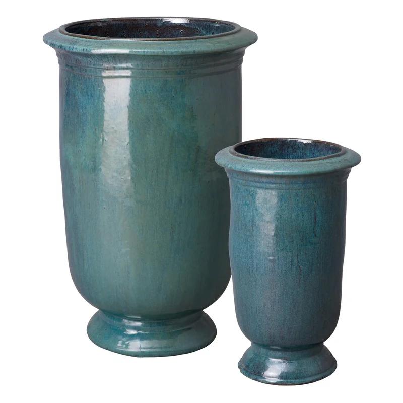 Turquoise Ceramic Urn Planter with Glossy Finish