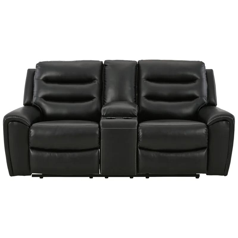 Warlin 79" Black Faux Leather Power Reclining Loveseat with Cup Holder