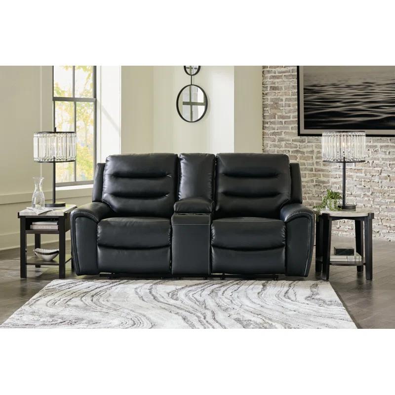 Warlin 79" Black Faux Leather Power Reclining Loveseat with Cup Holder