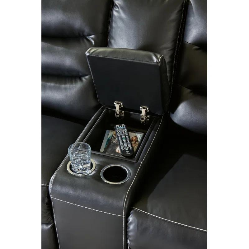 Warlin 79" Black Faux Leather Power Reclining Loveseat with Cup Holder