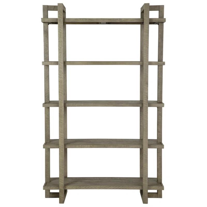 Bergton 48'' Wide Solid Wood Etagere Bookcase in Distressed Gray