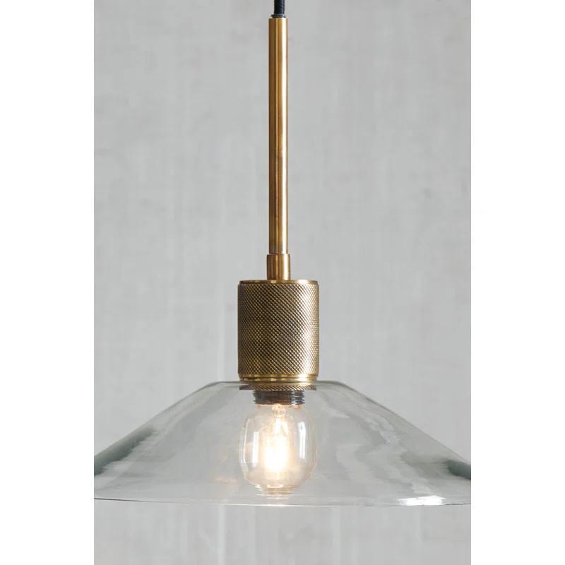 Antiqued Brass and Clear Glass Cone Pendant Light