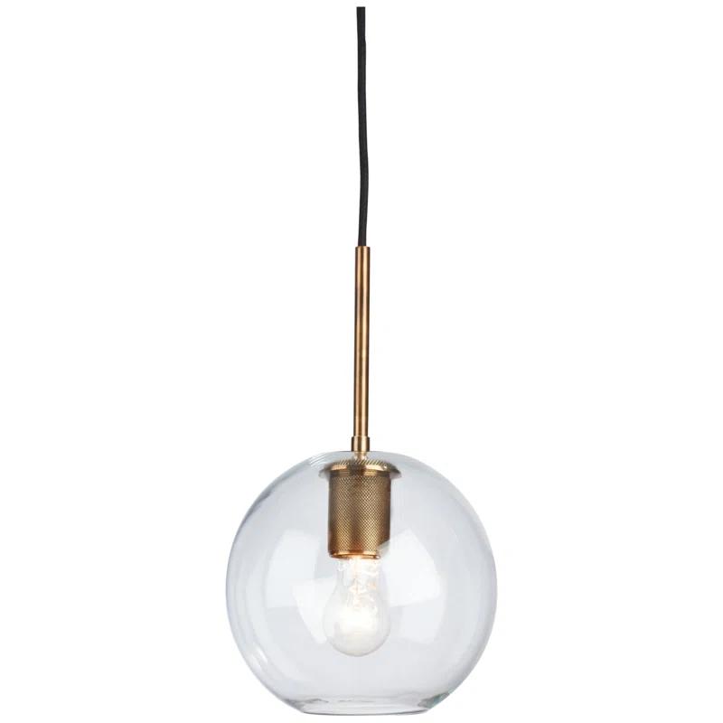 Cordunn 9" Clear Glass Globe Pendant with Antiqued Brass Finish