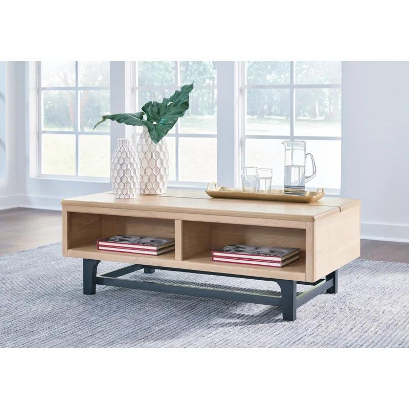 Contemporary Freslowe Black and Light Brown Lift-Top Coffee Table with Storage