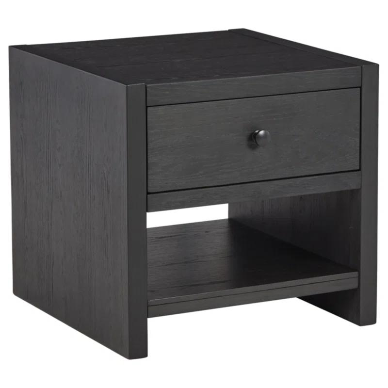 Modern Black Square Wood End Table with Storage