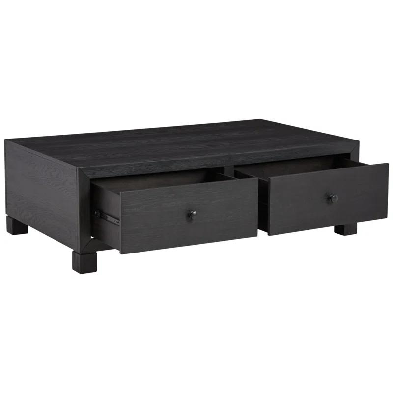 Modern Black Square Wood End Table with Storage
