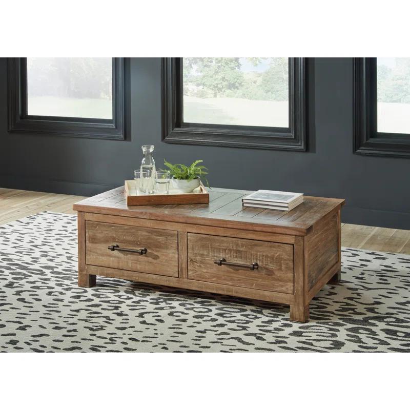 Randale 52" Brown Wood Coffee Table with Storage Drawers