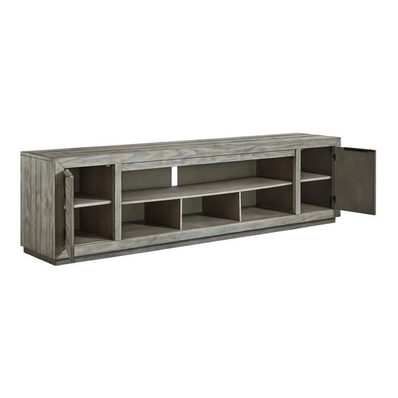 Contemporary Gray 92" TV Stand with Fireplace and Cabinet