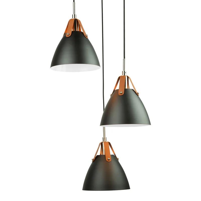 Matte Black and White 3-Light Iron Pendant