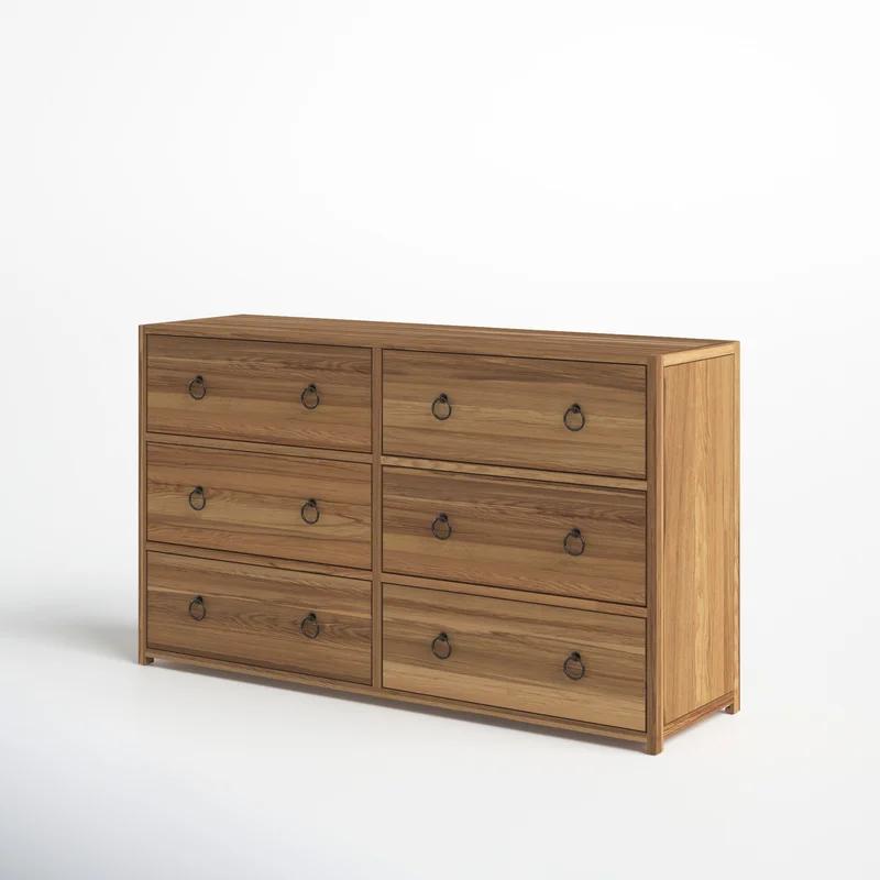 Lark Natural Wood 6-Drawer Dresser with Glam Ring Pulls