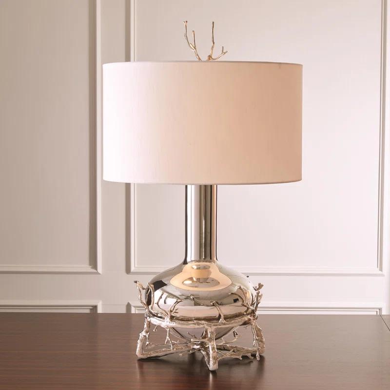 Elegant Nickel Twig 2-Light Table Lamp with Creme Faux Silk Shade