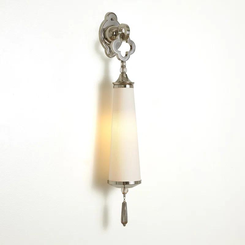 Quatrefoil Nickel-Plated Solid Brass Sconce with White Fabric Shade