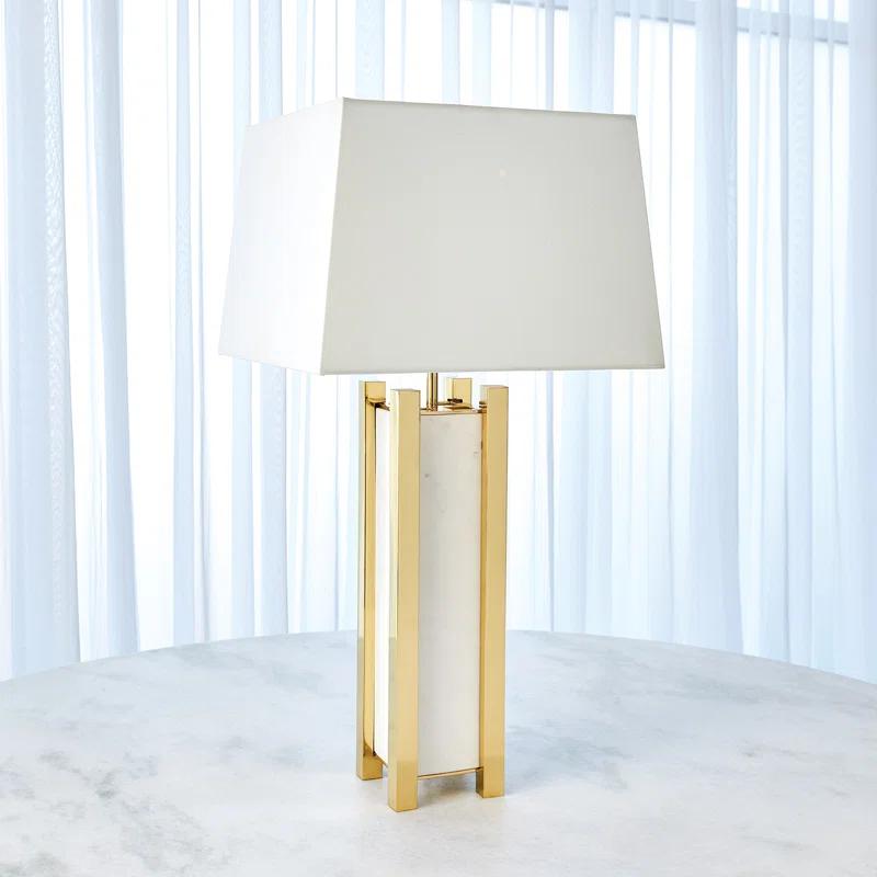 Elegant Cream Shade Square Column Table Lamp in Solid Brass