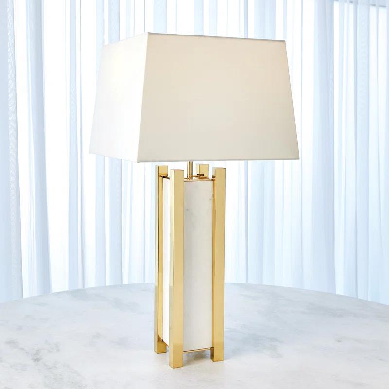 Elegant Cream Shade Square Column Table Lamp in Solid Brass