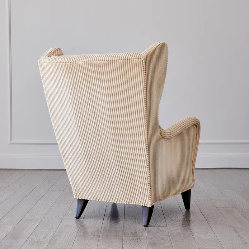 Ivory Corduroy Wingback Chair with Oiled Walnut Legs