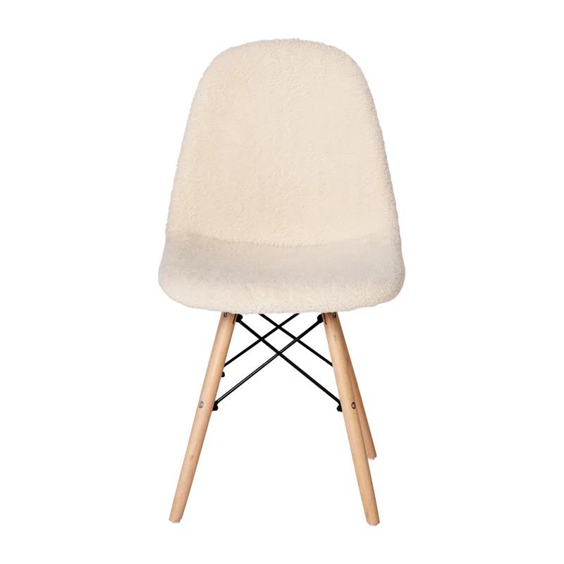 Caroline Armless Faux Shearling Faux Shearling Chairs with Modern Wooden Legs (Set of 2)