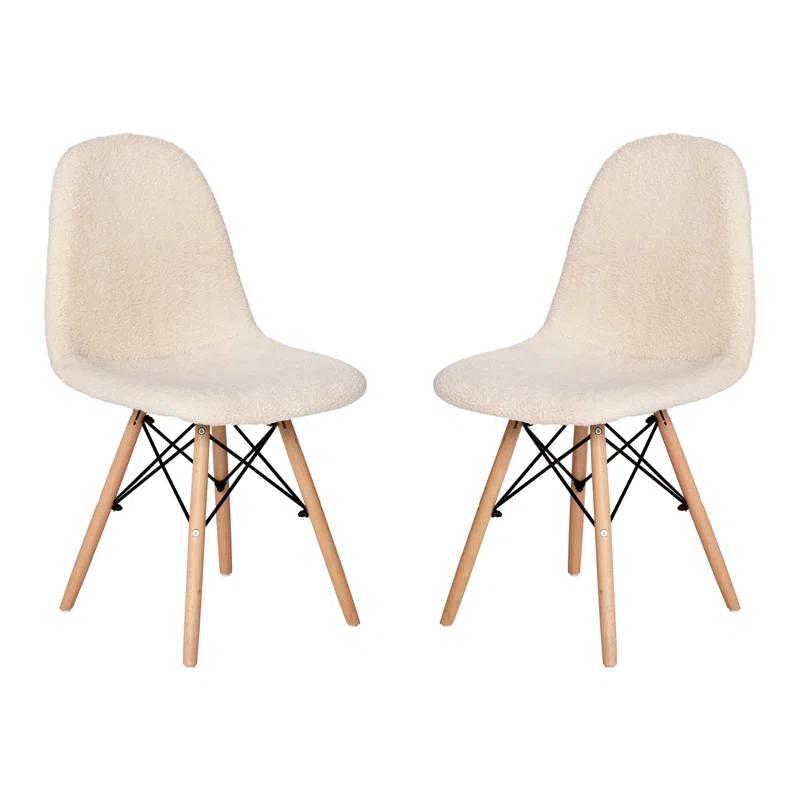 Caroline Armless Faux Shearling Faux Shearling Chairs with Modern Wooden Legs (Set of 2)
