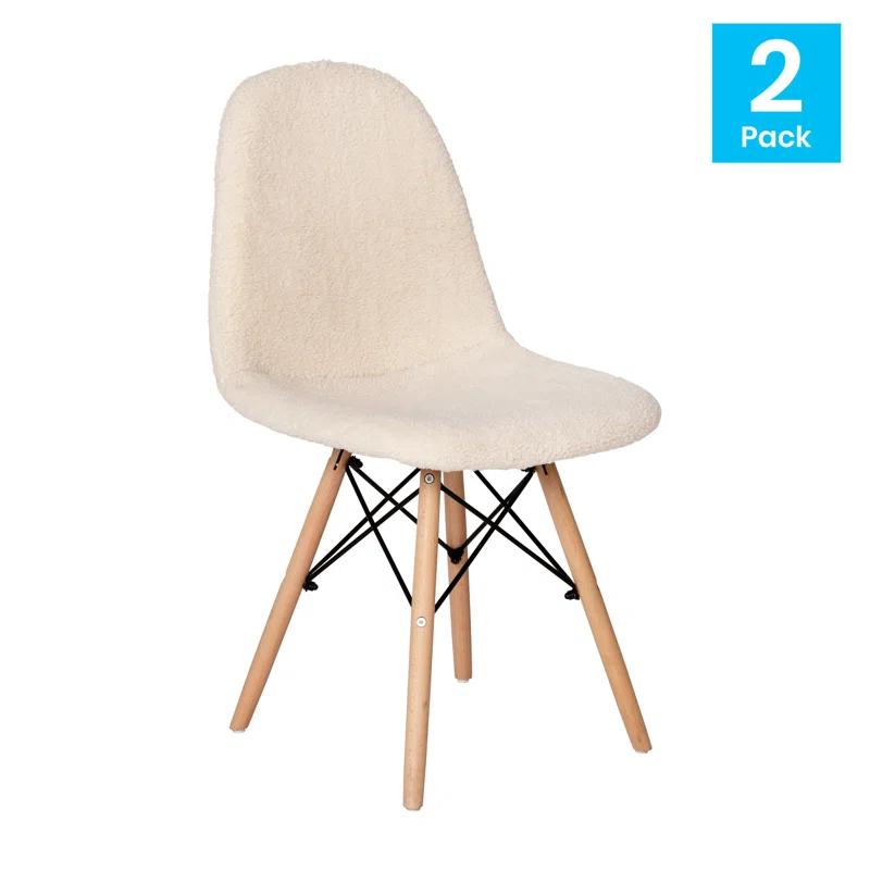 Caroline Armless Faux Shearling Faux Shearling Chairs with Modern Wooden Legs (Set of 2)