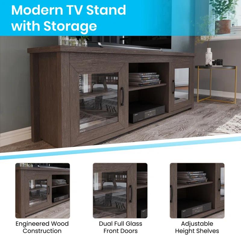 Flash Furniture Hatteras Classic TV Stand for up to 80" TVs with Glass Fronted Doors
