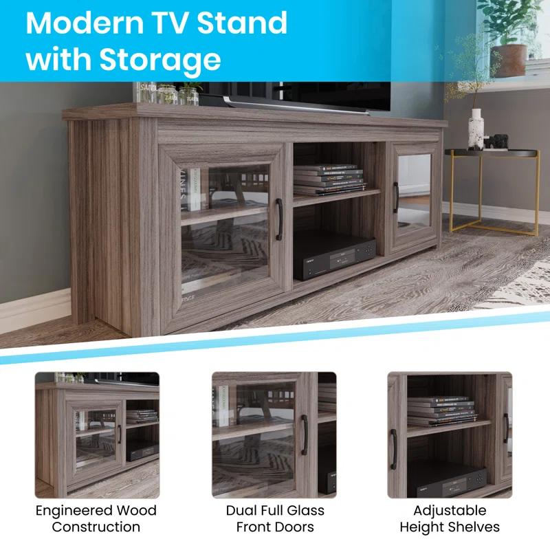 Flash Furniture Hatteras Classic TV Stand for up to 80" TVs with Glass Fronted Doors