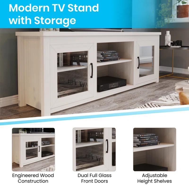 Flash Furniture Hatteras Classic TV Stand for up to 80" TVs with Glass Fronted Doors