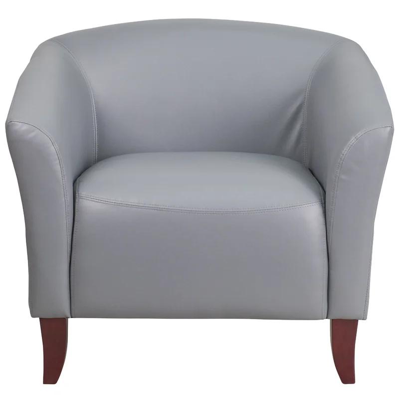 Modern Imperial Gray LeatherSoft Lounge Chair with Cherry Wood Feet