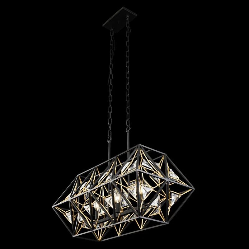 Matte Black and Gold Geometric Crystal 3-Light Pendant