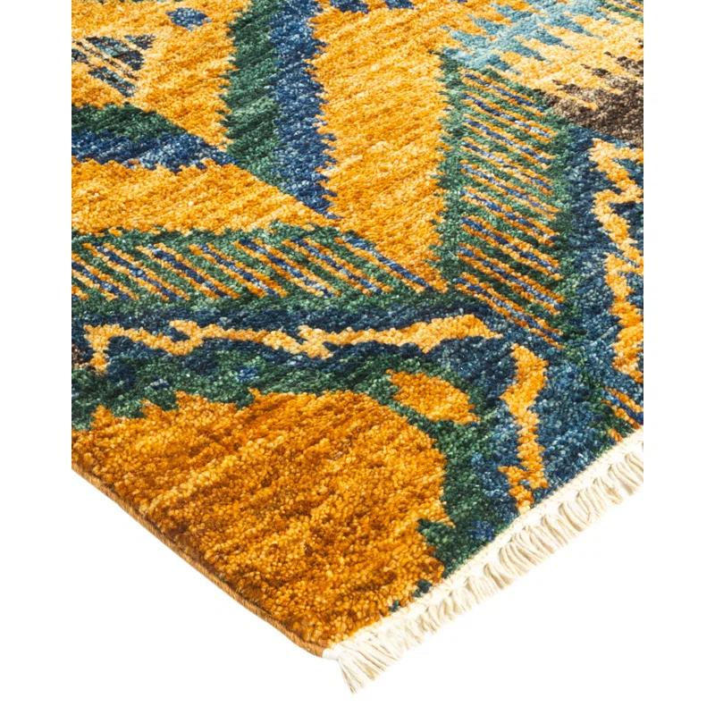 Hand-Knotted Multicolor Wool Aztec Print 6' x 9' Area Rug