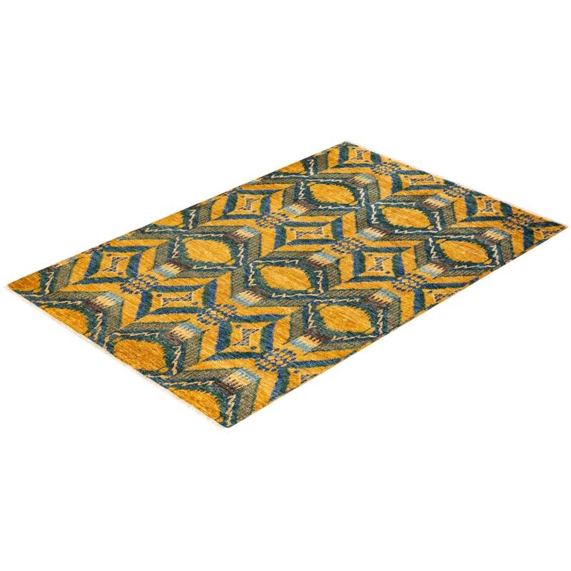 Hand-Knotted Multicolor Wool Aztec Print 6' x 9' Area Rug