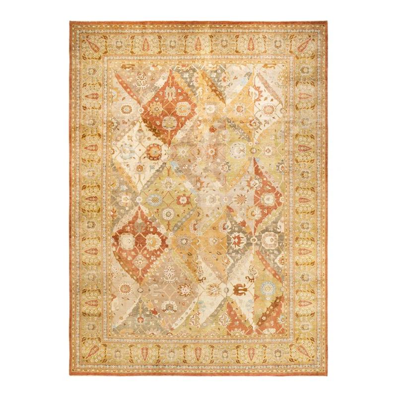 Hand-Knotted Wool Floral Contemporary Orange Area Rug 10' 0" x 13' 9"