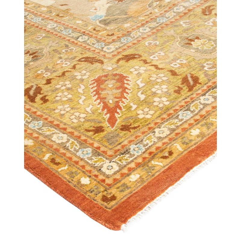 Hand-Knotted Wool Floral Contemporary Orange Area Rug 10' 0" x 13' 9"