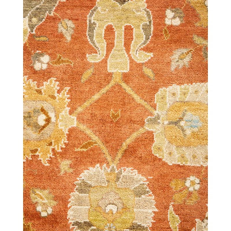 Hand-Knotted Wool Floral Contemporary Orange Area Rug 10' 0" x 13' 9"