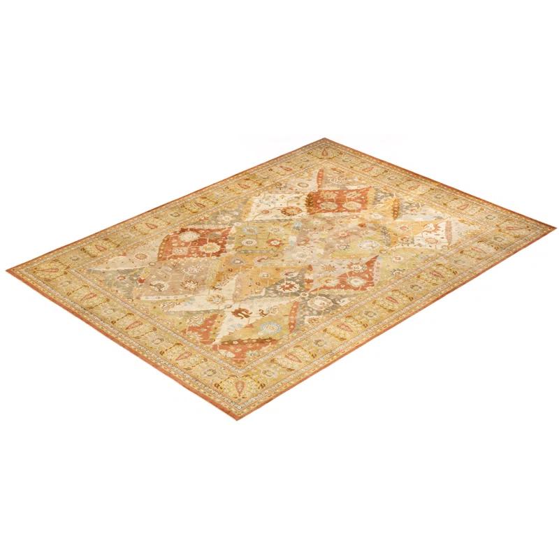 Hand-Knotted Wool Floral Contemporary Orange Area Rug 10' 0" x 13' 9"