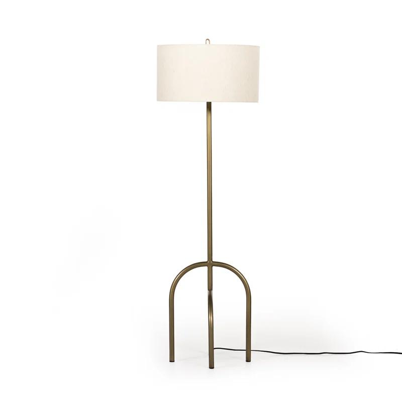 Arc Antique Brass Floor Lamp with Cotton Shade