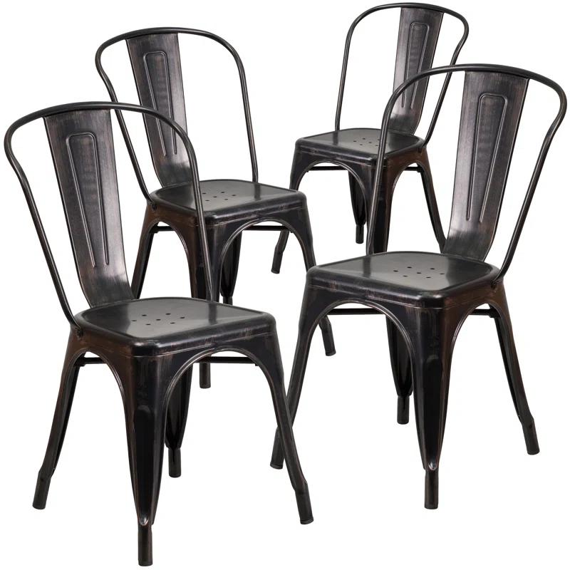 Flash Furniture Hucheson Metal Indoor-Outdoor Stackable Chair - Restaurant Chair - Bistro Chair (Set of 4)