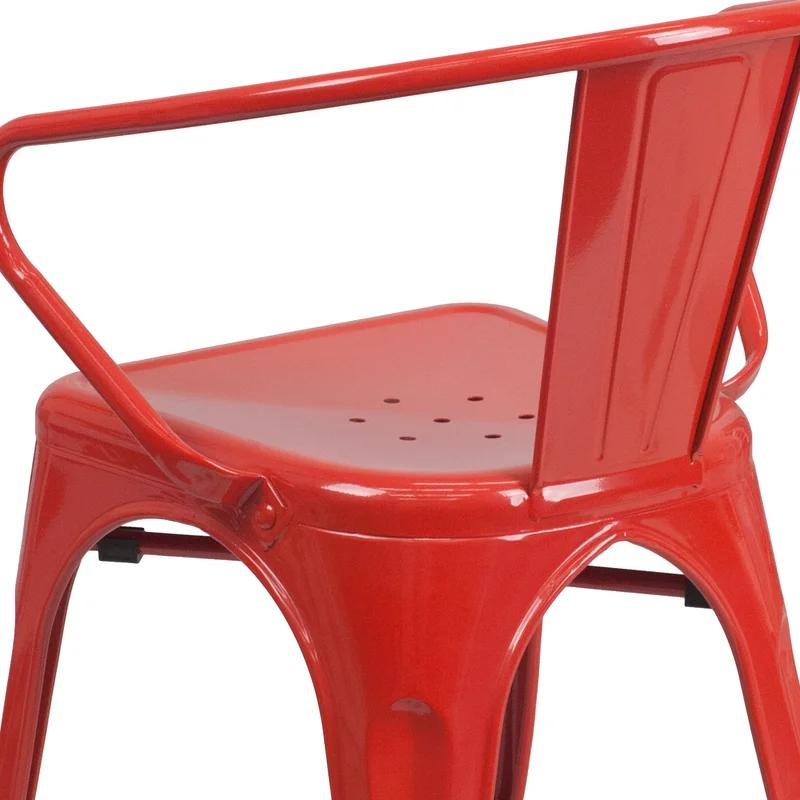 Vibrant Red Galvanized Steel Stackable Indoor-Outdoor Dining Chair
