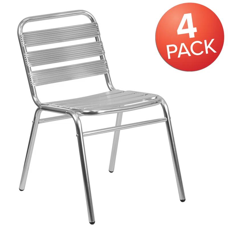 Lila Lila 4 Pack Aluminum Commercial Indoor-Outdoor Armless Restaurant Stack Chair with Triple Slat Back (Set of 4)