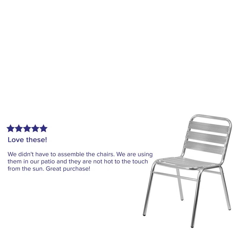 Lila Lila 4 Pack Aluminum Commercial Indoor-Outdoor Armless Restaurant Stack Chair with Triple Slat Back (Set of 4)