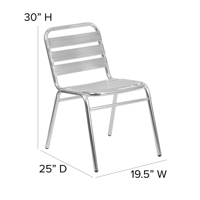 Gray Aluminum Armless Indoor-Outdoor Stackable Chairs with Cushions, Set of 4